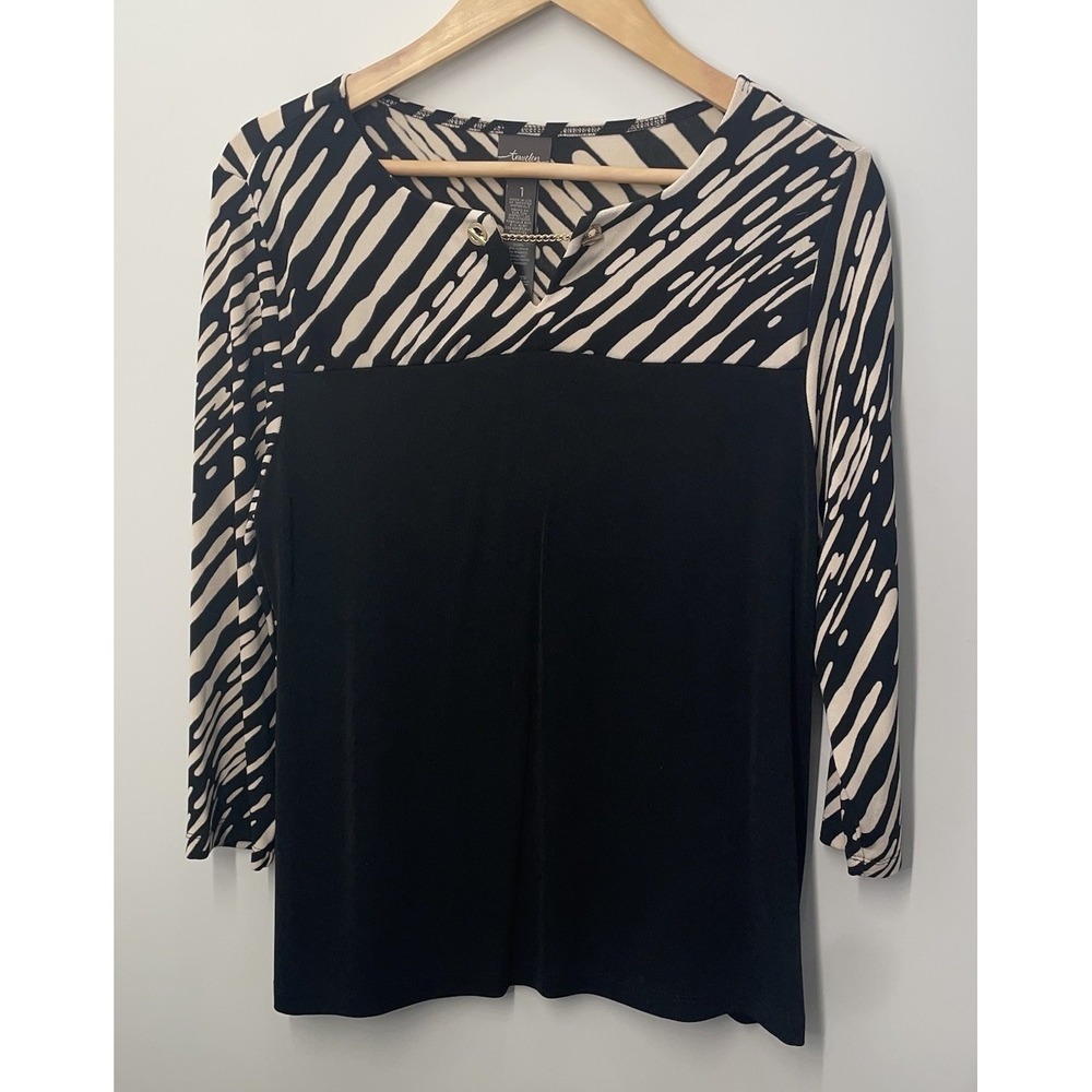 Travelers by Chico's Womens Long Sleeve V-neck Blouse Top Size 1 (Medium) Black